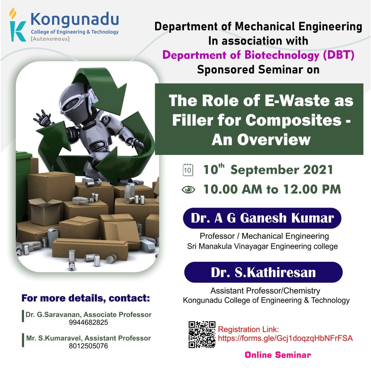 Online seminar on The Role of E-Waste as Filler for Composites - An Overview 2021
